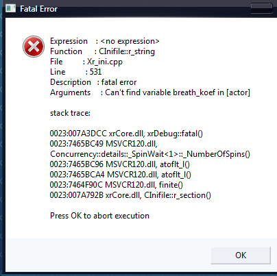 Fatal error occurred сталкер при запуске