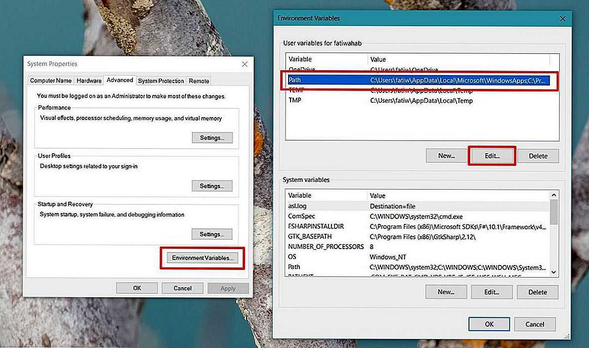 Как установить системные переменные среды в windows 10?