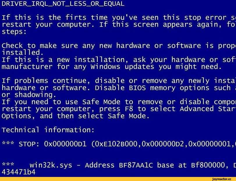 Как исправить ошибку "driver irql not less or equal" на windows?
