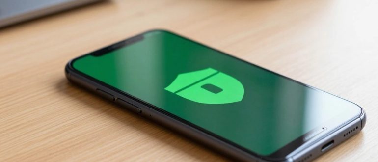 Смартфон на Android с иконкой защиты на экране