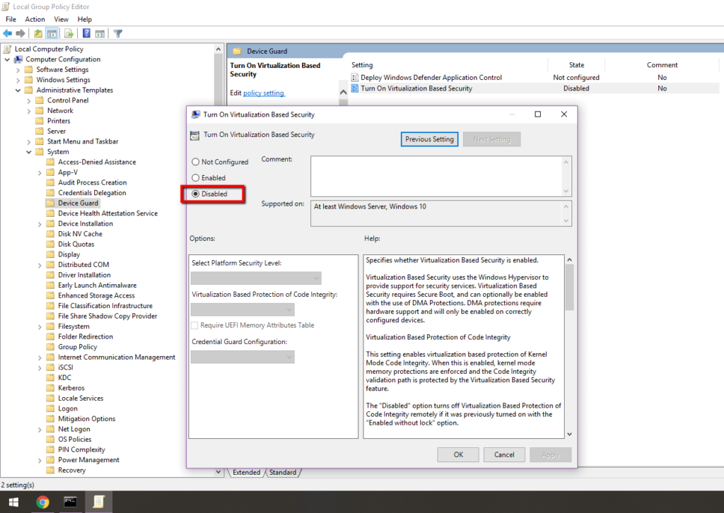 Fix: vmware and device/credential guard are not compatible