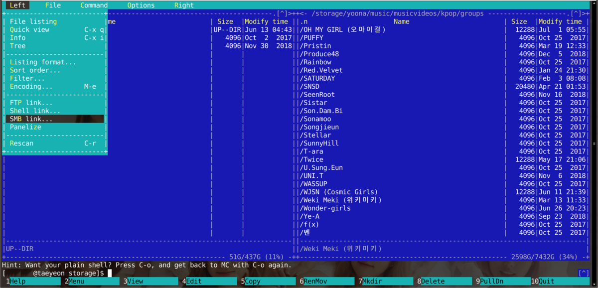6.2. внешний вид экрана midnight commander