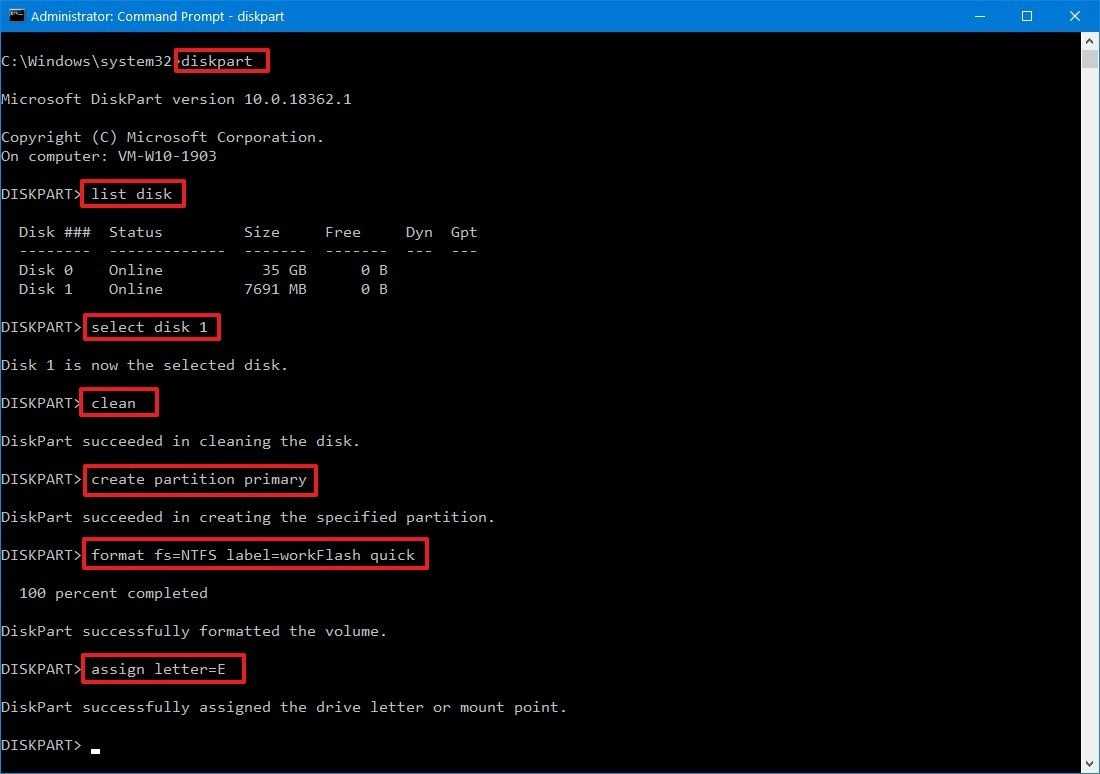 Diskpart: format usb with command prompt