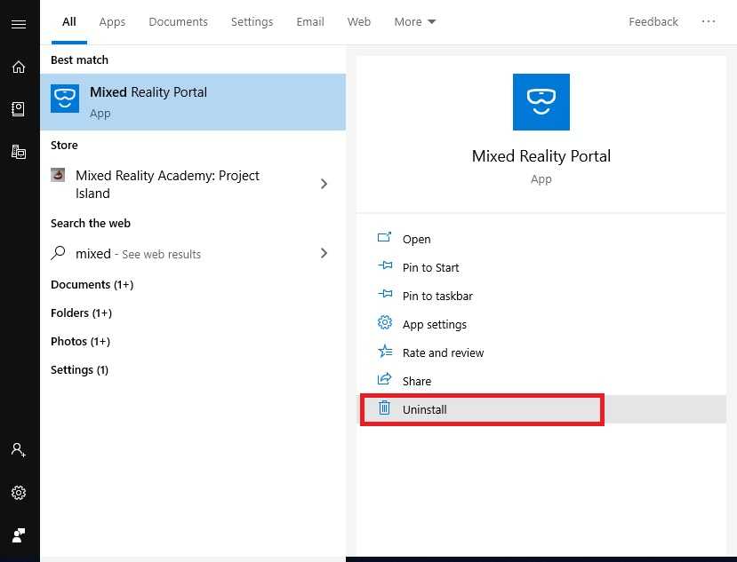 How to delete mixed reality portal app in windows 10