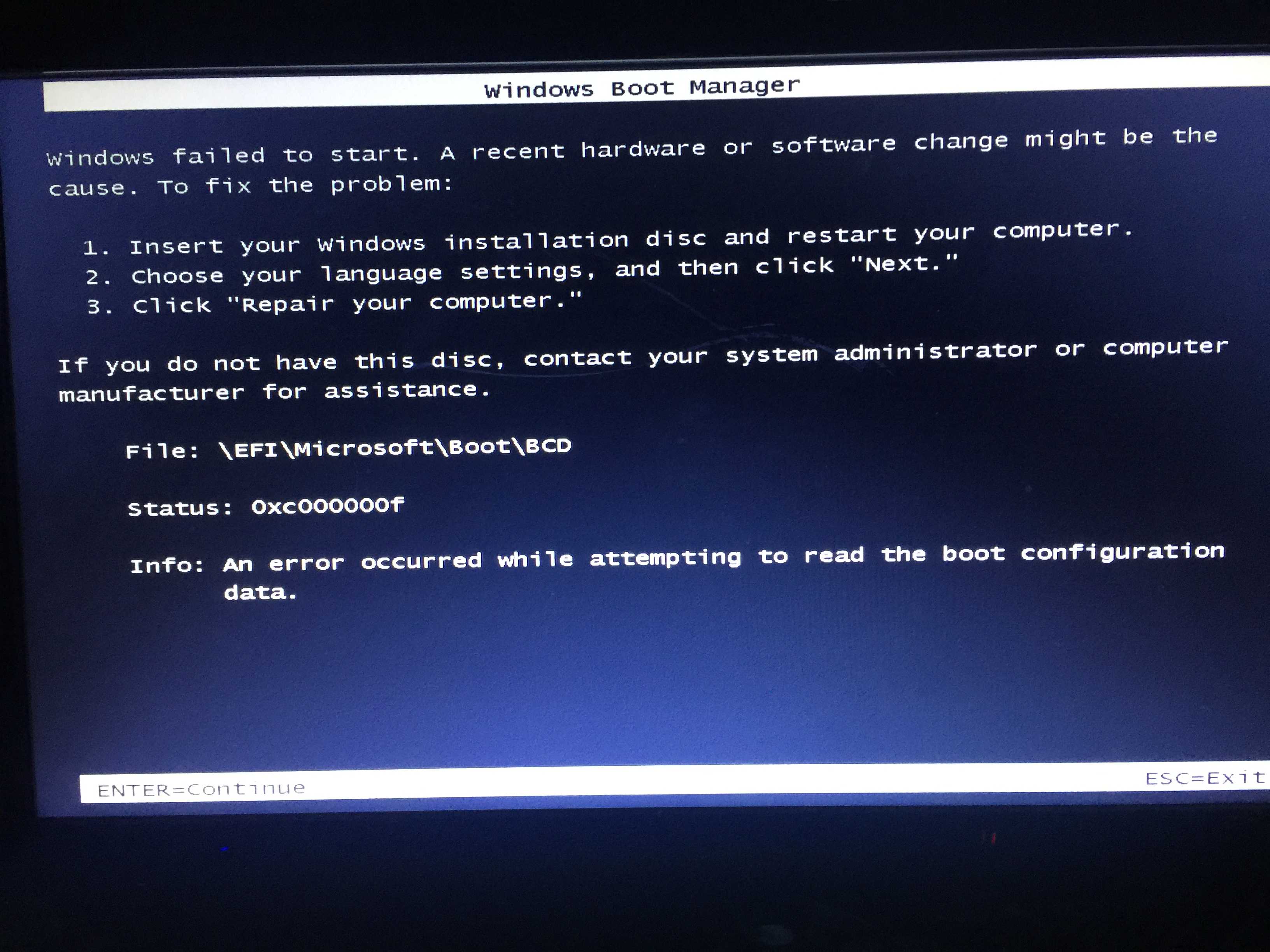Ошибка 0xc000000f при запуске windows 7 как исправить