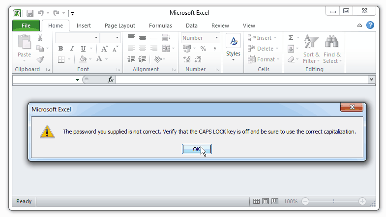 Excel: ошибка при направлении команды приложению