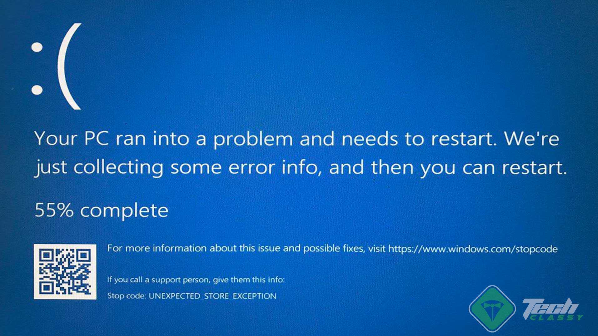 Unexpected store exception in windows 10: solved