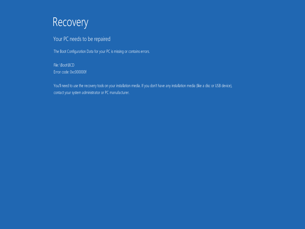 Как исправить ошибку 0xc000000f при загрузке windows